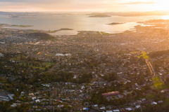 Late evening light shines on the East Bay and San Francisco Bay in Northern California. This region of the west coast is densely populated but is not far from Lake Tahoe and Yosemite National Park.