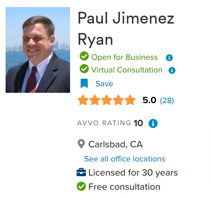 AVVO Badge for Paul J. Ryan, Rancho Bernardo Civilian and military divorce attorney